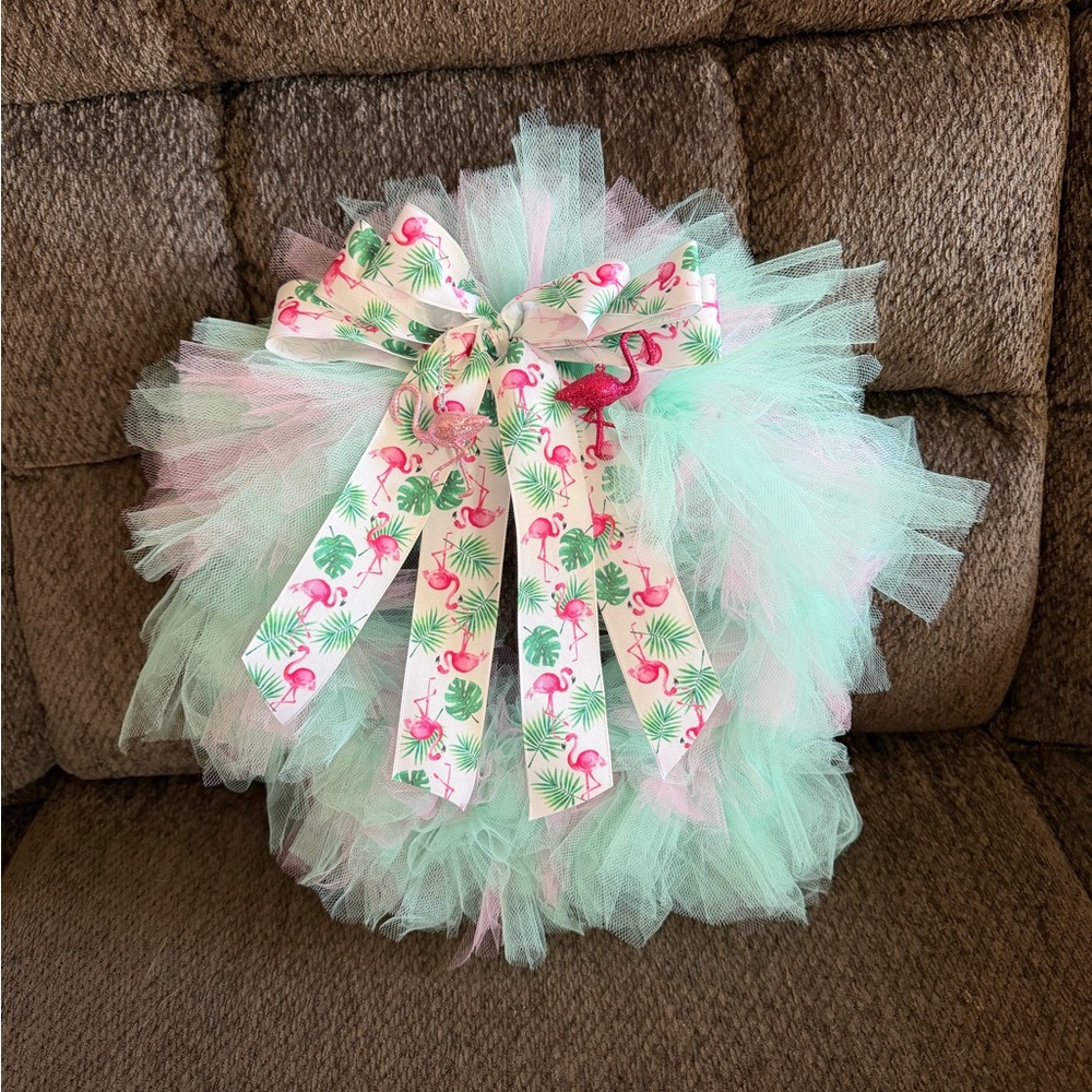 Flamingo Tulle Wreath with Bow